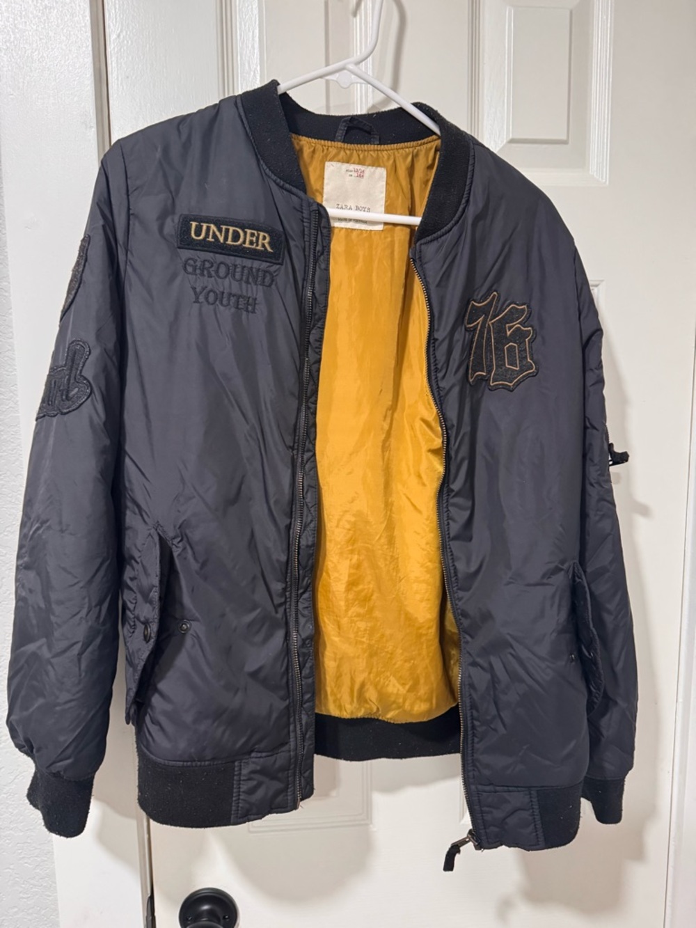 Zara boys Black Bomber Jacket with Gold Lining